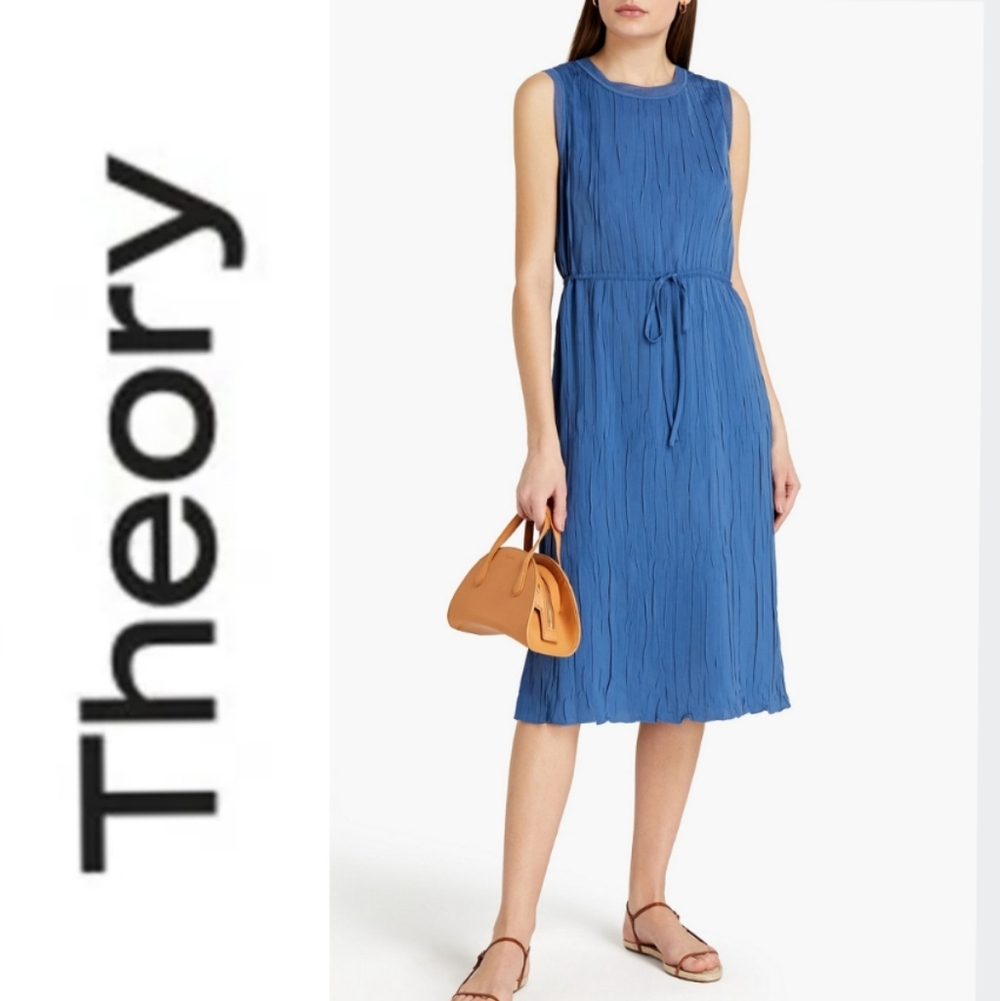 Theory Rib Pleaded Sleeveless Midi Tunic Dress